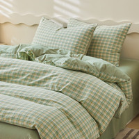 无印良品全棉100%纯棉被套单人150x200单件简约被罩200x230cm被芯套四件套 JX春风曲【100%全棉 裸睡无忧】 1.8m床笠四件套-被套 200cm*230cm