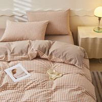 无印良品全棉100%纯棉被套单人150x200单件简约被罩200x230cm被芯套四件套 JX咖小格【100%全棉 裸睡无忧】 1.8m床单四件套-被套 200cm*230cm