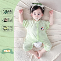 奇域猫印记 新生儿连体衣短袖婴幼儿爬服夏季薄款无骨开裆男女宝宝睡衣哈衣服