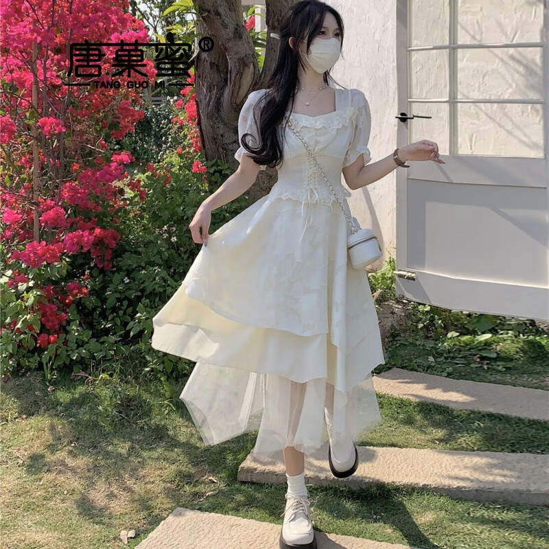 唐菓蜜连衣裙女夏季2025年新款法式气质甜美减龄收腰显瘦初恋风仙女裙子