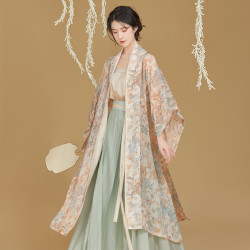 织造司 娇柳原创宋制长干寺长衫宋抹褶裙国风改良汉服女春季套装 三件套 S