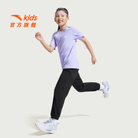 安踏儿童裤子男女大小童装25年夏季凉感透气轻薄运动长裤小冰裤防蚊裤 【棉柔透气】黑/冷凝紫7703-5 100 cm