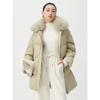 太平鸟女装羽绒服冬季毛领中长款保暖面包服简约外套 浅绿 M