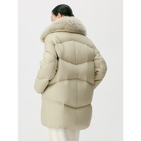 太平鸟女装羽绒服冬季毛领中长款保暖面包服简约外套 浅绿 L