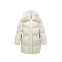 太平鸟女装羽绒服冬季毛领中长款保暖面包服简约外套 浅卡其 L