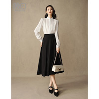 晚白2025年春款时尚简约休闲半裙气质纯色大摆通勤半身裙 黑色 S