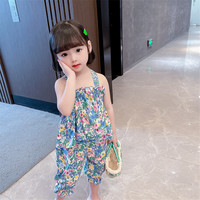 贝壳心雨 女童 碎花套装  蓝色 100#