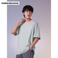 美特斯邦威白色短袖T恤男夏季圆领时尚印花宽松装体恤上衣男 175/L 影黑