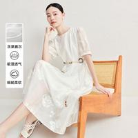 Infinity 2025夏季新款淑女风圆领短袖性感微透提花百搭长款连衣裙