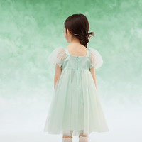巴拉巴拉女童裙子儿童连衣裙2025夏装中幼童泡泡袖国风网纱裙 绿色调00344 90
