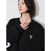 初语字母刺绣澳粒绒休闲运动卫衣女秋季宽松圆领加绒红色上衣 黑色 L
