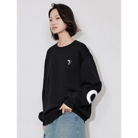 初语字母刺绣澳粒绒休闲运动卫衣女秋季宽松圆领加绒红色上衣 黑色 M