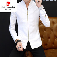 皮尔卡丹（pierre cardin）男士春秋季衬衫长袖盘扣中式立领外套中国风大码休闲衬衣高级男装 白色9905盘扣立领衬衫 L