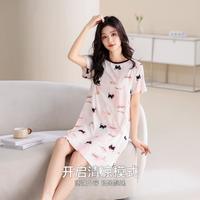 【凉丝丝】超柔舒适睡裙女夏季卡通印花短袖中长居家睡衣女可外穿