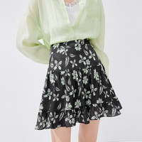 秋水伊人复古优雅碎花雪纺半身裙2024夏季新款女高腰A字小短裙 花料