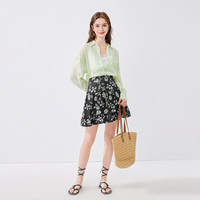 秋水伊人复古优雅碎花雪纺半身裙2024夏季女高腰A字小短裙 花料 L