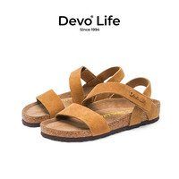 的的的沃 Devo Life  的的沃 Devo Life   Life Life软木凉鞋休闲时尚复古文艺日系魔术贴夏季罗马女鞋22005 灰色 36