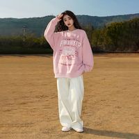 YEP 美式卫衣女2023新款春秋薄款ins设计感宽松复古脏粉色圆领上衣