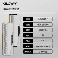 光威(Gloway)48GB(24GBx2)套装 DDR5 6000 台式机内存条 海力士M-die颗粒 CL28 龙武系列 深空银 Deepseek硬件