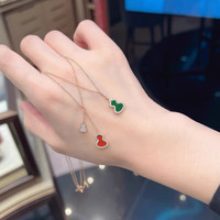 18K金葫芦吊坠项链女夏轻奢小众感k玫瑰金玛瑙锁骨 翡翠绿双葫芦项链