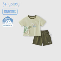 JELLYBABY儿童套装t恤短裤整套装幼儿园宝宝上学穿搭套装夏季简约休闲套装 绿色 【7A抗菌】 110 CM