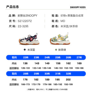 SNOOPY史努比童鞋男童凉鞋夏季包头防撞机能鞋儿童沙滩鞋3947抹茶绿27 27 码适合脚长15.9-16.6cm