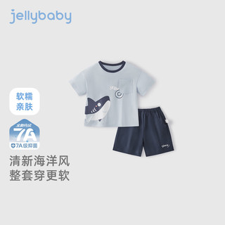JELLYBABY儿童套装t恤短裤整套装幼儿园宝宝上学穿搭套装夏季简约休闲套装 蓝色 【7A抗菌】 110 CM