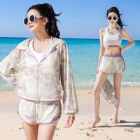 泳衣女式分体长袖罩衫三件套泳装休闲保守显瘦泡温泉度假泳装