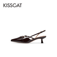 KISSCAT接吻猫[周洁琼同款可爱恋人]气质尖头后空凉鞋包头高跟鞋单鞋女