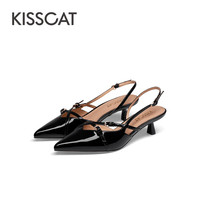 KISSCAT接吻猫气质尖头后空凉鞋包头高跟鞋单鞋女 黑色 39