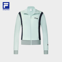 FILA 斐乐女士针织长袖外套2025春网球运动加绒拼色上衣 山青绿-TQ S 160/80A/S