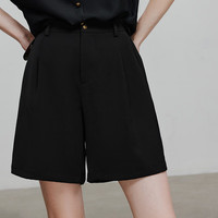 初语立体压褶西装裤高腰短裤女2025夏季新款阔腿休闲裤D