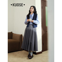 阔色（kuose）v领无袖外穿针织衫背心马甲秋季女叠穿搭配毛衣开衫 蓝色 M