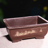 OEMG盆景花盆紫砂长方形马槽花盆阳台种菜花盆大口径假山盆景花盆陶瓷 莲花盆景22cm+22cm