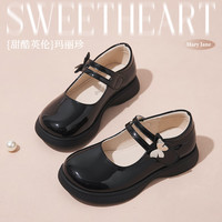 富罗迷女童皮鞋儿童公主鞋方口单鞋时尚儿童校园演出鞋 黑色 32