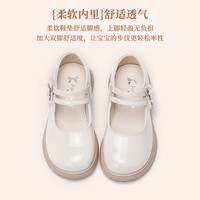 富罗迷女童皮鞋儿童公主鞋方口单鞋时尚儿童校园演出鞋 米白 30