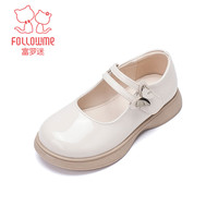 富罗迷女童皮鞋儿童公主鞋方口单鞋时尚儿童校园演出鞋 米白 34
