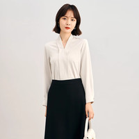 伯德小姐杏色衬衫v领职业装女西装内搭上衣正装面试通勤日常上班雪纺衬衣 杏色 V领长袖【雪纺】四季款 L 适合100-109斤可穿