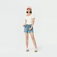 Levi's李维斯女士破洞修身潮流显瘦多巴胺个性时尚蓝色牛仔短裤