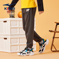 鸿星尔克童装男童裤子亲肤棉质舒适长裤中大童儿童运动裤男女同款针织裤 焦炭花灰-2035 160