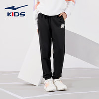 鸿星尔克童装男童裤子亲肤棉质舒适长裤中大童儿童运动裤男女同款针织裤 正黑-2035 140