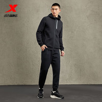 特步（XTEP）L运动外套男开衫连帽卫衣休闲针织上衣 正黑色 S