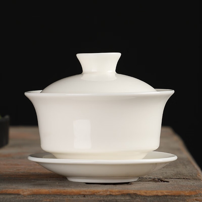君之福 羊脂玉白瓷盖碗茶杯 德化建白瓷茶具功夫三才泡茶碗手工陶瓷家用大小号敬茶碗百家姓 建白3.5寸盖碗（纯白）120ml