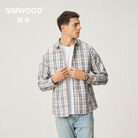 SIMWOOD/简木男装【宽松版】170g棉亚麻混纺休闲格子长袖衬衫男SO130230   (建议151-165斤)