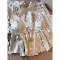可拆胸垫睡衣女吊带开衫四件套家居服套装春夏高级可外穿家居服