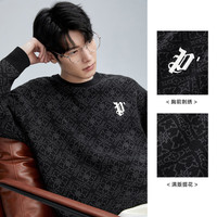 太平鸟男装毛衣满版提花斯文刺绣宽松毛衫秋冬 黑色3（大阔） L 