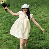 森马 Semir连衣裙女温柔木耳边小飞袖肌理短裙夏镂空娃娃裙甜美