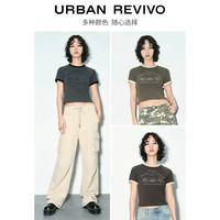 URBAN REVIVO 复古撞色印花 女士短袖T恤