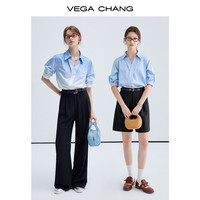 VEGA CHANG衬衫女24早秋休闲宽松法式小众上衣V领短袖白衬衣
