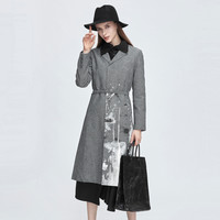 S.DEER【专享款】时尚平驳领收腰晕染长款大衣S21181818 中灰/77 M/165